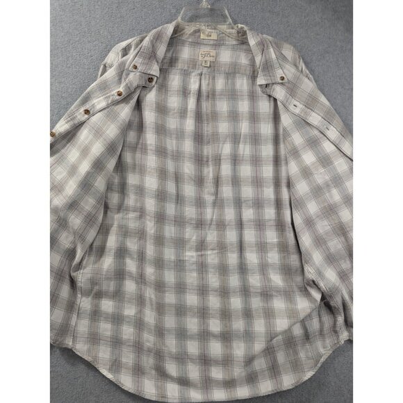 J Crew Flannel Shirt Mens SZ XL Beige Plaid Slim Fit Button Down - Picture 8 of 10